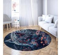 Tappeti rotondi con animali lupo 160cm - Tappeto circolare lavabile moderno antiscivolo morbido per soggiorno camera da letto cameretta sala giochi cucina balcone