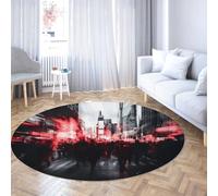 Tappeti rotondi con vista notturna rossa urbana 60cm - tappeto circolare a pelo basso lavabile moderno stampa stradale della folla della città per la camera da letto Home Decor Studio