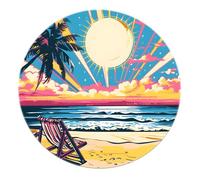 Tappeti Rotondi Da Spiaggia Estivi boho - Panca Da Mare Sunline Tappeto Lavabile Blu Circolare per La Stanza Dei Giochi Sala Giochi Sala Studio Cucina 90cm