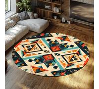 Tappeti Rotondi D'arte Moderna - Boho Geometria Astratta Color Blocks Tappeto Morbido a Pelo Basso per Aula Sala Da Pranzo Bagno Sala Conferenze 60cm
