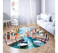 Tappeti rotondi del canale di Venezia per l'ingresso Barche da interno Cerchio del paesaggio urbano italiano Tappeto antiscivolo per camera da letto Sala da pranzo Arredamento per ufficio 80cm