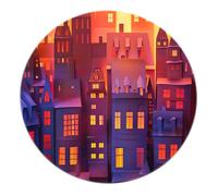 Tappeti rotondi del villaggio moderno 180cm - Edifici colorati boho Tappeti al tramonto Tappeto lavabile antiscivolo per la stanza dei giochi della scuola materna Decorazioni per la casa Soggiorno