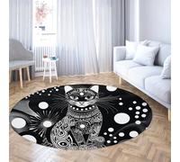 Tappeti rotondi di grandi dimensioni in stile bianco e nero 150cm Tappeto sottile antiscivolo lavabile con stampa di gatti per aule di scuola materna per bambini