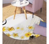 Tappeti rotondi di lusso leggeri 180cm Orchidee gialle e bianche sull'acqua Lavabile antiscivolo a pelo corto pieghevole Tappeto a cerchio sottile per divano da camera da letto di casa