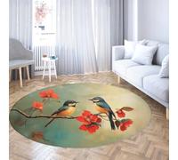 Tappeti rotondi facili da pulire 90cm Tappeto a cerchio a pelo corto con motivo floreale e uccello classico per l'ingresso dell'ufficio del soggiorno