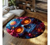 Tappeti rotondi in stile boho 120cm Fantasy Art Floral Skull Pattern Tappeto a pelo corto lavabile per soggiorno camera da letto Halloween Decor