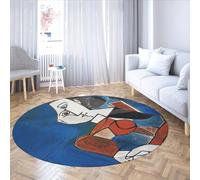 Tappeti rotondi in stile cubista per ritratti 200cm per l'ingresso del divano della camera da letto Pavimento a pelo corto lavabile antiscivolo sotto il tavolo Tappeti blu 200cm Bianco e nero