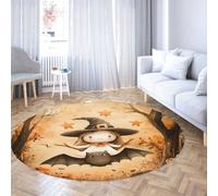 Tappeti rotondi in stile retrò 80cm Simpatico modello di strega e pipistrello Lavabile antiscivolo pieghevole a pelo corto Tappeto sottile per la camera da letto della casa e la sala da pranzo