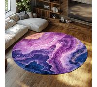 Tappeti rotondi moderni 80cm - Texture astratta di agata di marmo di colore sfumato viola Tappeto pieghevole a pelo corto morbido antiscivolo per l'arredamento del portico del corridoio