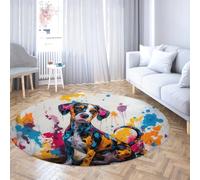 Tappeti rotondi per bambini per cani Vernice colorata Splash Stampa cucciolo Tappeto adatto agli animali domestici Tappeto da comodino morbido antiscivolo a pelo corto per Camera da letto 135cm