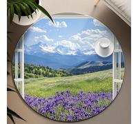 Tappeti rotondi per interni paesaggio montano viola iris campo stampa tappetino sottile antiscivolo per soggiorno camera da letto balcone ufficio 150cm
