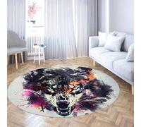 Tappeti rotondi per lupo animale 90cm - Tappetino sottile portatile antiscivolo in stile pop art per ingresso camera da letto Soggiorno Sala da pranzo Ufficio
