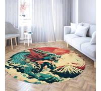 Tappeti rotondi per sala da pranzo sotto il tavolo Drago vintage con Monte Fuji Red Sun Design Tappeto orientale lavabile per l'ingresso in soggiorno Nursery Home Decor Resistenza alle 200cm