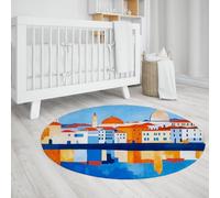 Tappeti rotondi pieghevoli d'arte della città costiera 60cm - Beach House Tappeto circolare a pelo basso per soggiorno Camera da letto Decorazioni per la casa Patio Camera degli ospiti Nursery