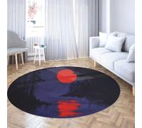 Tappeti rotondi Red Moon River 60cm - Tappeto lavabile a cerchio a pelo corto con stampa di paesaggi forestali per camera da letto soggiorno sala da pranzo atrio