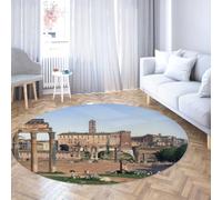 Tappeti rotondi vintage 180cm Vista del foro di Roma Stampa Lavabile Antiscivolo Morbido a pelo corto Tappeto circolare per camera da letto divano sala da pranzo