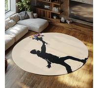 Tappeti rotondi vintage per bambini per camera da letto beige nero lavabile cerchio tappeto antiscivolo stampato graffiti stencil stuoia per soggiorno Softx morbido accogliente plaid da 150cm