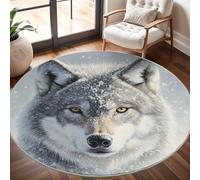 Tappeti rotondo 100 cm per Soggiorno Home Decor Animale di Lupo Siberiano Antiscivolo Non perde Pelo Corto Tappeti Rotondi Grigio, Tappeto rotondo per interni per camera da letto