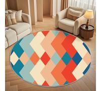 Tappeti rotondo 160 cm per Soggiorno Home Decor Arte Geometrica Del Rombo Antiscivolo Non perde Pelo Corto Tappeti Rotondi Colorato, Tappeto rotondo per interni per camera da letto