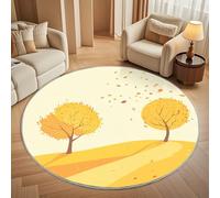 Tappeti rotondo 160 cm per Soggiorno Home Decor Modello di Colline E Alberi Dei Cartoni Animati Antiscivolo Non perde Pelo Corto Tappeti Rotondi Giallo, Tappeto rotondo per interni per camera da letto