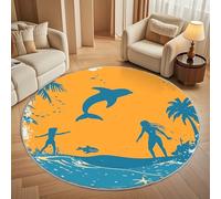 Tappeti rotondo 200 cm per Soggiorno Home Decor Silhouette di Delfino Estivo Antiscivolo Non perde Pelo Corto Tappeti Rotondi Colore Arancione, Tappeto rotondo per interni per camera da letto