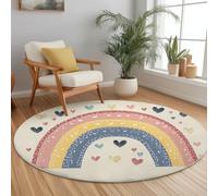 Tappeti Rotondo Antiscivolo 120 cm, Lavabile Tappeto Con Stampa Morbido Pelo Corto Arcobaleno Astratto Cuore D'Amore Per Camera Da Letto Sala Da Pranzo Cameretta Dei Bambini, Rosa Giallo