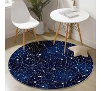 Tappeti Rotondo Antiscivolo 60 cm, Lavabile Tappeto Con Stampa Morbido Pelo Corto Universo Linee Corpi Celesti Per Camera Da Letto Sala Da Pranzo Cameretta Dei Bambini, Blu Navy