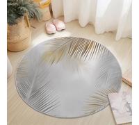 Tappeti Rotondo per il Soggiorno 80 cm, Morbido Tappeto Rotondo Lavabile Antiscivolo Minimalismo Foglie Di Palma Tropicali Piante Tappeto per Camera da letto Tavolino da Caffè Ingresso, Oro Bianco