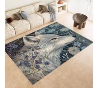 Tappeti Salotto Imitazione Cashmere 100x150 cm Stampa Lupo Fiore Foglie Animale 3D Motivi Squisiti Tappeto Bagno Antiscivolo Lavabile Adatto a Corridoi Ville Classiche Angoli Lettura Moquette