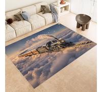 Tappeti Salotto Imitazione Cashmere 100x150 cm Stampa Treno Montagne Binari 3D Motivi Squisiti Tappeto Bagno Antiscivolo Lavabile Adatto a Corridoi Ville Classiche Angoli Lettura Moquette
