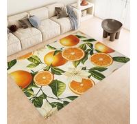 Tappeti Salotto Imitazione Cashmere 120x180 cm Stampa Arancia Foglie Fiori Frutta 3D Motivi Squisiti Tappeto Bagno Antiscivolo Lavabile Adatto a Corridoi Ville Classiche Angoli Lettura Moquette