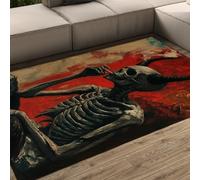 Tappeti scheletri gotici con corna sottile antiscivolo lavabile, tappeto vintage scuro e macabro horror con teschi, tappeto per studio creativo, camera da letto con la caverna dell'uomo 200x250cm