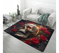 Tappeti Teschio in Fiamme & Rosa Rossa, Flanella Antiscivolo, Tappeto d’Arte Gotica Oscura per Salotto, Camera da Letto, Stile Punk Decorativo per Decorazione Casa & Lounge, 80x120 cm, Color 6