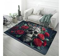 Tappeti Teschio in Fiamme & Rosa Rossa, Flanella Antiscivolo, Tappeto d’Arte Gotica Oscura per Salotto, Camera da Letto, Stile Punk Decorativo per Decorazione Casa & Lounge, 50x80 cm, Color 5