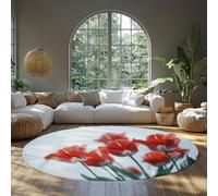 Tappeti tondi 60cm（Rotondo） Area Carpet Tulipan rosso floreali a profilo basso e lavabile tappeti moderni stampa botanica antiscivolo soggiorno camera letto pranzo pranzo tappeto vibrante cerchio