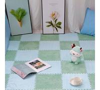 tappetini ad incastro, Piastrelle for moquette ad incastro in peluche 10 tappetini in schiuma di, puzzle quadrati, antiscivolo, facili da pulire, tagliabili(Mint Green+light Blue)