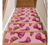 Tappetini antiscivolo per gradini in legno, confezione da 15 pezzi, 20,3 x 76,2 cm, tappetini di sicurezza per bambini, anziani e cani, graziosi fiocchi rosa e cornetti