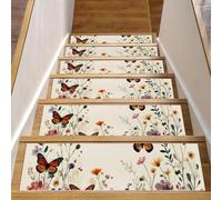 Tappetini antiscivolo per gradini in legno, confezione da 15 pezzi, 20,3 x 76,2 cm, tappetini di sicurezza per bambini, anziani e cani, fiori selvatici e farfalle da giardino
