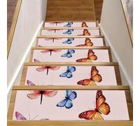 Tappetini antiscivolo per gradini in legno, confezione da 15 pezzi, 20,3 x 76,2 cm, tappetini di sicurezza per bambini, anziani e cani, farfalle ad acquerello su sfondo rosa chiaro