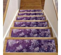 Tappetini antiscivolo per gradini in legno, confezione da 15 pezzi, 20,3 x 76,2 cm, tappetini di sicurezza per bambini, anziani e cani, motivo natalizio con fiocchi di neve che cadono, colore: bianco