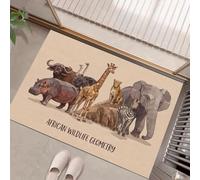 Tappetini Antiscivolo per Ingresso Ippopotamo, Struzzo, Bufalo, 50x80 cm Zerbini di Benvenuto Animali Selvatici Tappeto a Pelo Corto Facile da Pulire per Cucina, Bagno, Corridoio, Colore Sabbia