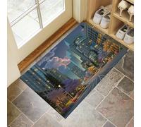 Tappetini Antiscivolo per Ingresso Scena Urbana Di Strada, 80x120 cm Zerbini di Benvenuto Grattacieli Della Città Dei Sogni Tappeto a Pelo Corto Facile da Pulire per Cucina, Bagno, Corridoio, Verde