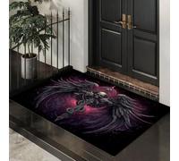 Tappetini Antiscivolo per Ingresso Spada Ala Di Drago Teschio Zerbino Ultra Sottile Stile Horror Gotico Tappeto Ingresso Casa Lavabile per Porta Casa, Ufficio e Condominio, 50x80 cm, Viola Scuro