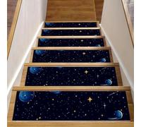 Tappetini antiscivolo per scale, confezione da 15 pezzi, 20,3 x 76,2 cm, lavabili in lavatrice, per interni, gradini in legno, motivo: Universo stellato, cielo stellato, costellazioni galassie
