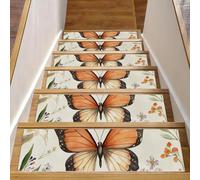 Tappetini antiscivolo per scale, confezione da 15 pezzi, 20,3 x 76,2 cm, lavabili in lavatrice, per interni, gradini in legno, acquerelli, fiori naturali e farfalle