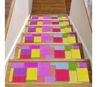 Tappetini antiscivolo per scale, confezione da 15 pezzi, 20,3 x 76,2 cm, lavabili in lavatrice, per interni e gradini in legno, scarti multicolore senza cuciture