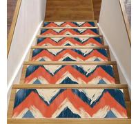 Tappetini antiscivolo per scale, confezione da 15 pezzi, 20,3 x 76,2 cm, lavabili in lavatrice, per interni, per gradini in legno, motivo moderno a zig zag