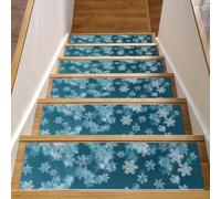 Tappetini antiscivolo per scale, confezione da 15 pezzi, 20,3 x 76,2 cm, lavabili in lavatrice, per interni, gradini in legno, fiocchi di neve che cadono di Natale