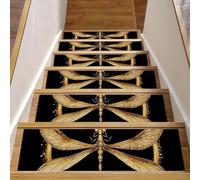 Tappetini antiscivolo per scale, confezione da 15 pezzi, 20,3 x 76,2 cm, lavabili in lavatrice, per interni, gradini in legno, libellule dorate con ali scintillanti su sfondo nero