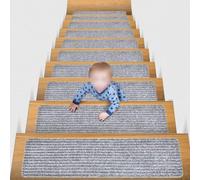 Tappetini antiscivolo per scale, confezione da 16 tappetini grigi con retro automatico, per interni, in legno, sicurezza per bambini, anziani e animali domestici, riutilizzabili, lavabili, decorazione